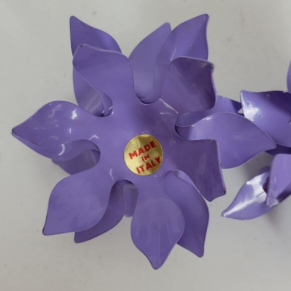 VINTAGE Lotus Flower Metal Purple Handmade Candle Holders Retro Set of 2 - Picture 2 of 13